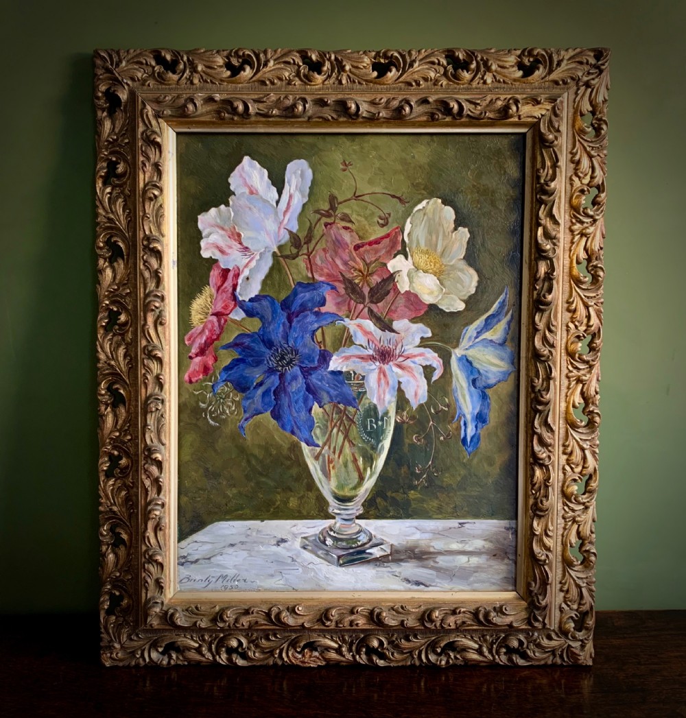 STILL LIFE 'OIL PAINTING ON BOARD - CLEMATIS - BUNTY MILLER - 1950