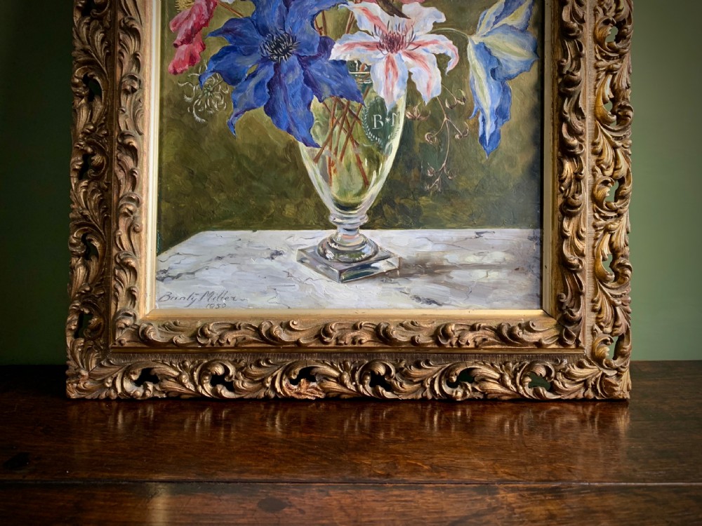 STILL LIFE 'OIL PAINTING ON BOARD - CLEMATIS - BUNTY MILLER - 1950 View IV