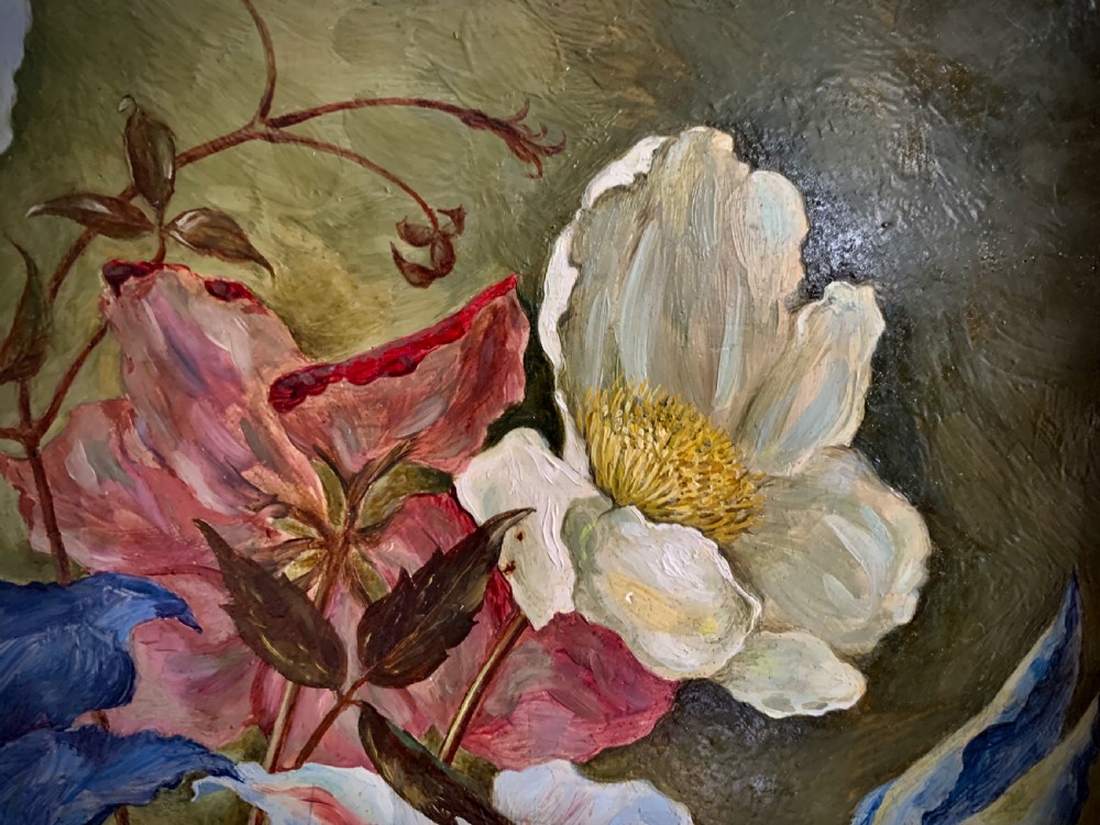 STILL LIFE 'OIL PAINTING ON BOARD - CLEMATIS - BUNTY MILLER - 1950 View VI