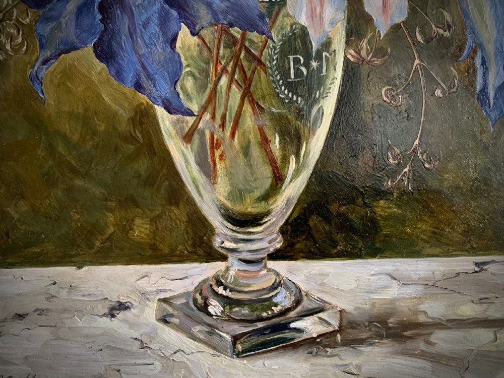 STILL LIFE 'OIL PAINTING ON BOARD - CLEMATIS - BUNTY MILLER - 1950 View VII