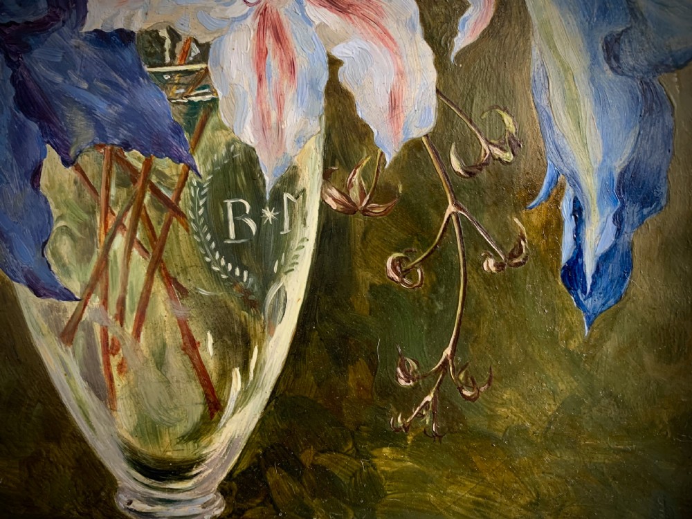 STILL LIFE 'OIL PAINTING ON BOARD - CLEMATIS - BUNTY MILLER - 1950 View VIII