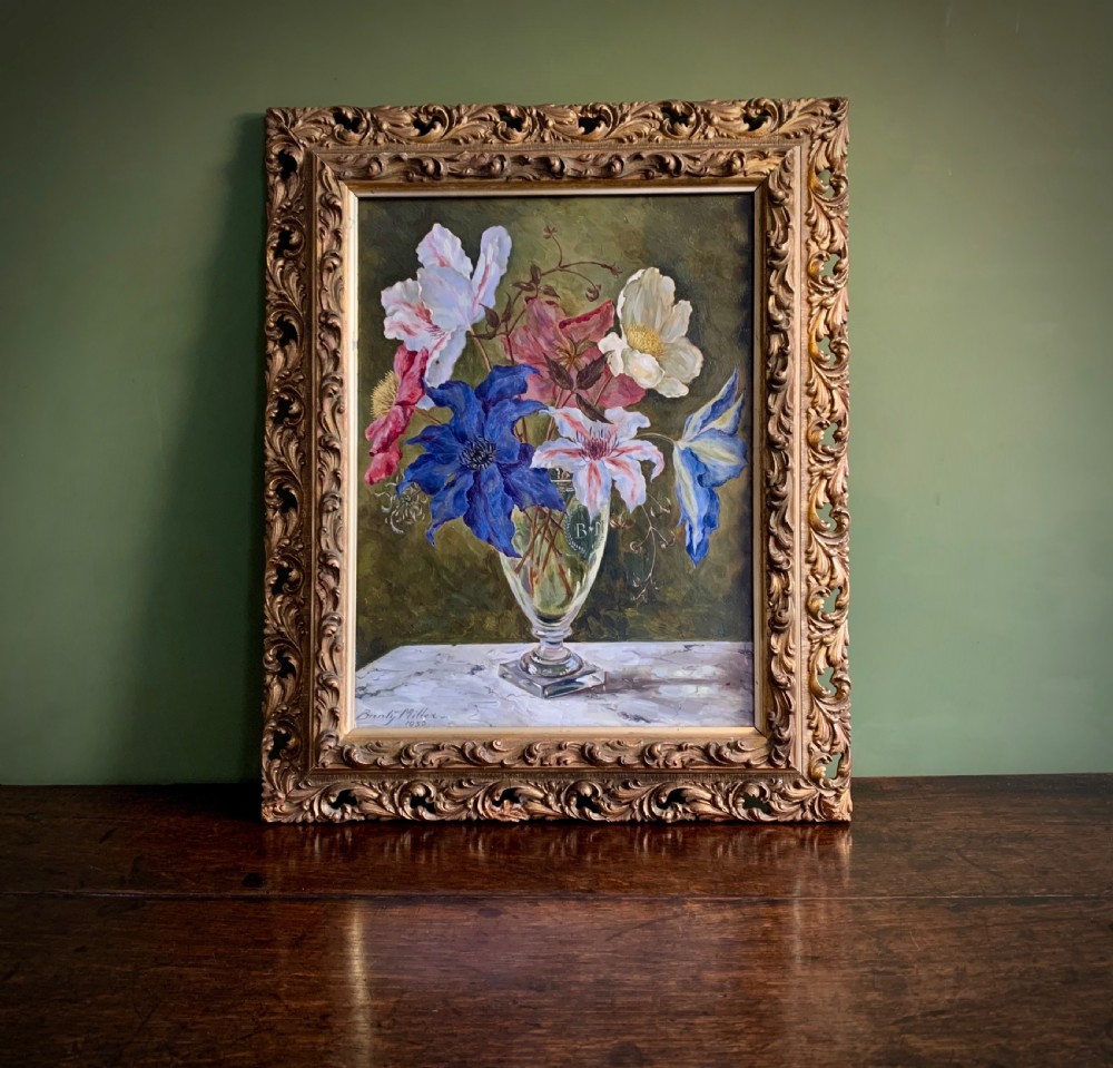 STILL LIFE 'OIL PAINTING ON BOARD - CLEMATIS - BUNTY MILLER - 1950 View XIII