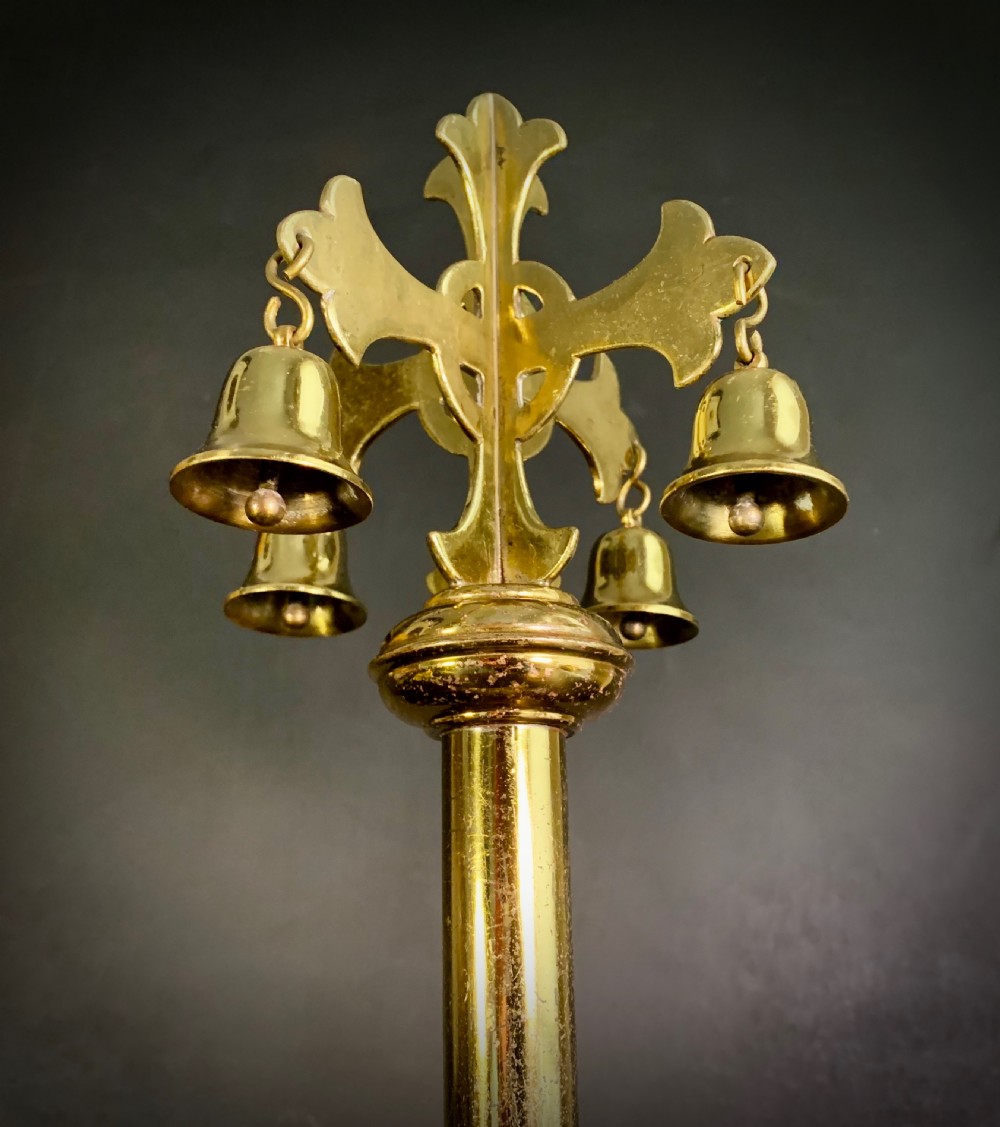 VERY  UNUSUAL BRASS ALTAR CROSS WITH CONSECRATION BELLS View VI