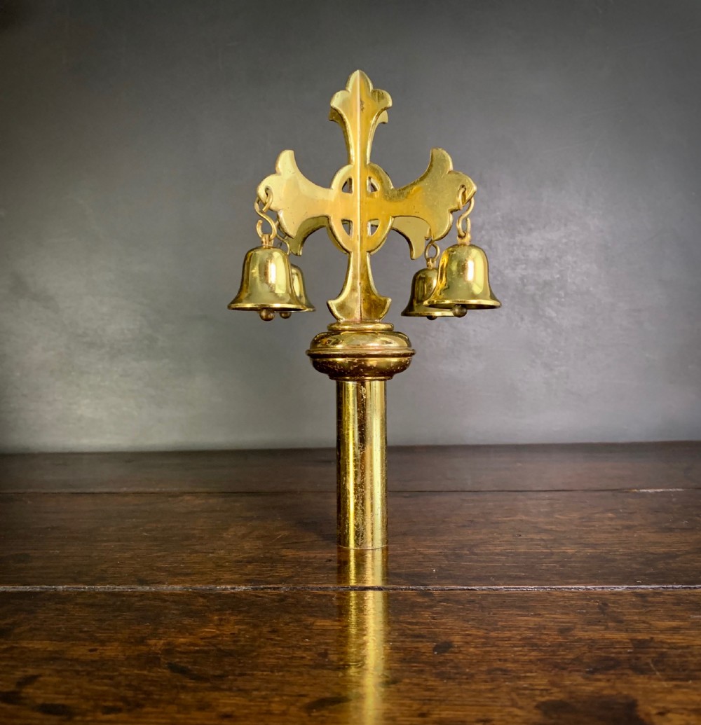 VERY  UNUSUAL BRASS ALTAR CROSS WITH CONSECRATION BELLS View VII