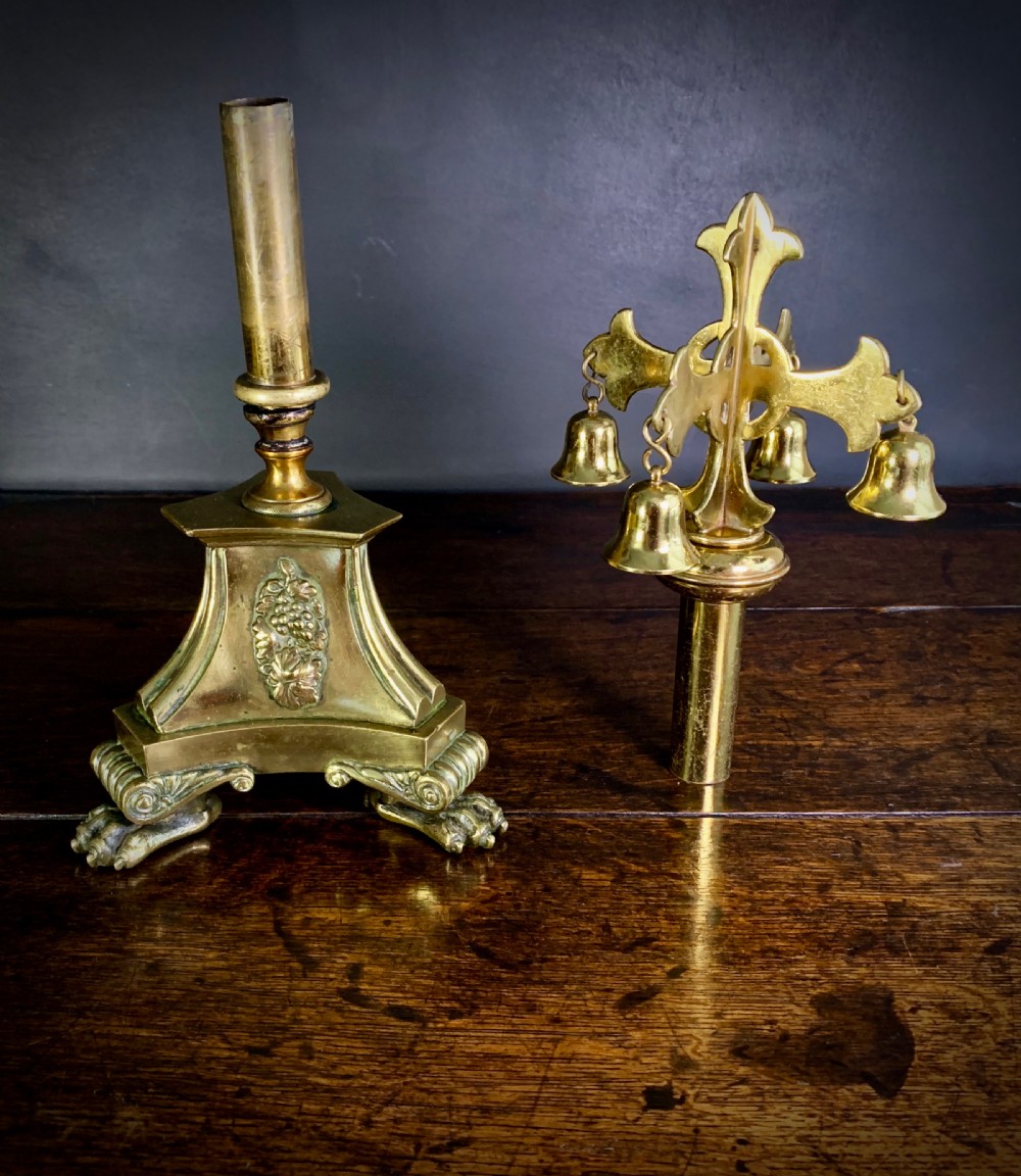 VERY  UNUSUAL BRASS ALTAR CROSS WITH CONSECRATION BELLS View VIII