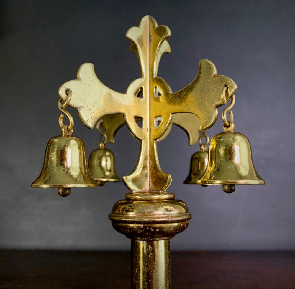 VERY  UNUSUAL BRASS ALTAR CROSS WITH CONSECRATION BELLS View XI