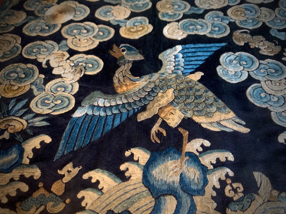 CHINESE EMBROIDERED SILK OFFICIAL'S RANK BADGE - MANDARIN DUCK - QUING DYNASTY  (1644 - 1911) View II