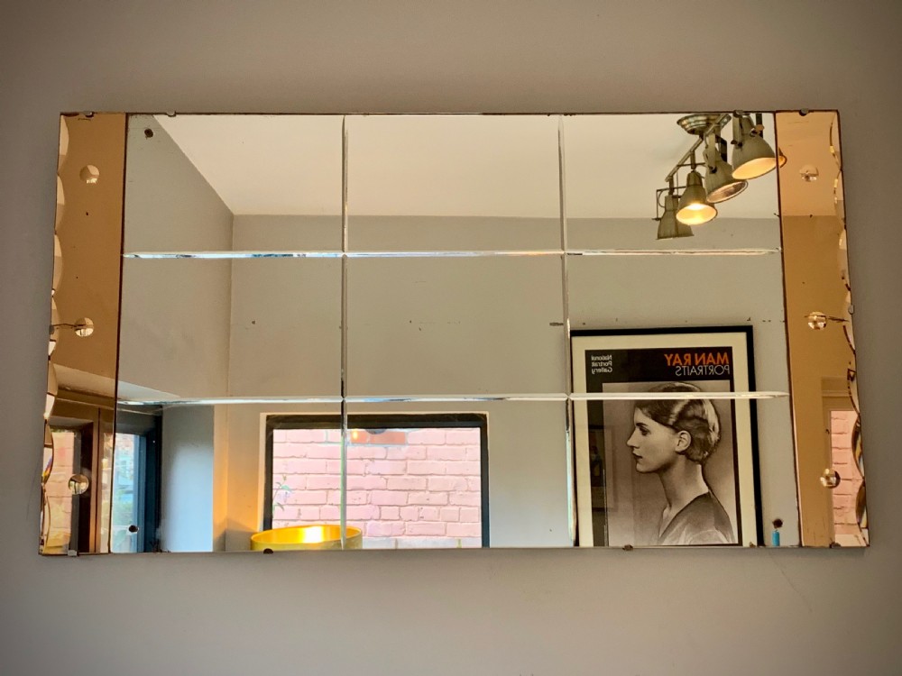 ART DECO TWO-TONE PEACH AND CLEAR GLASS MIRROR