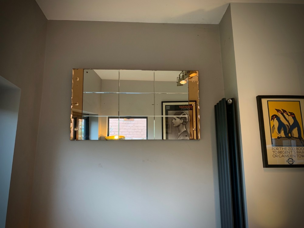 ART DECO TWO-TONE PEACH AND CLEAR GLASS MIRROR View II