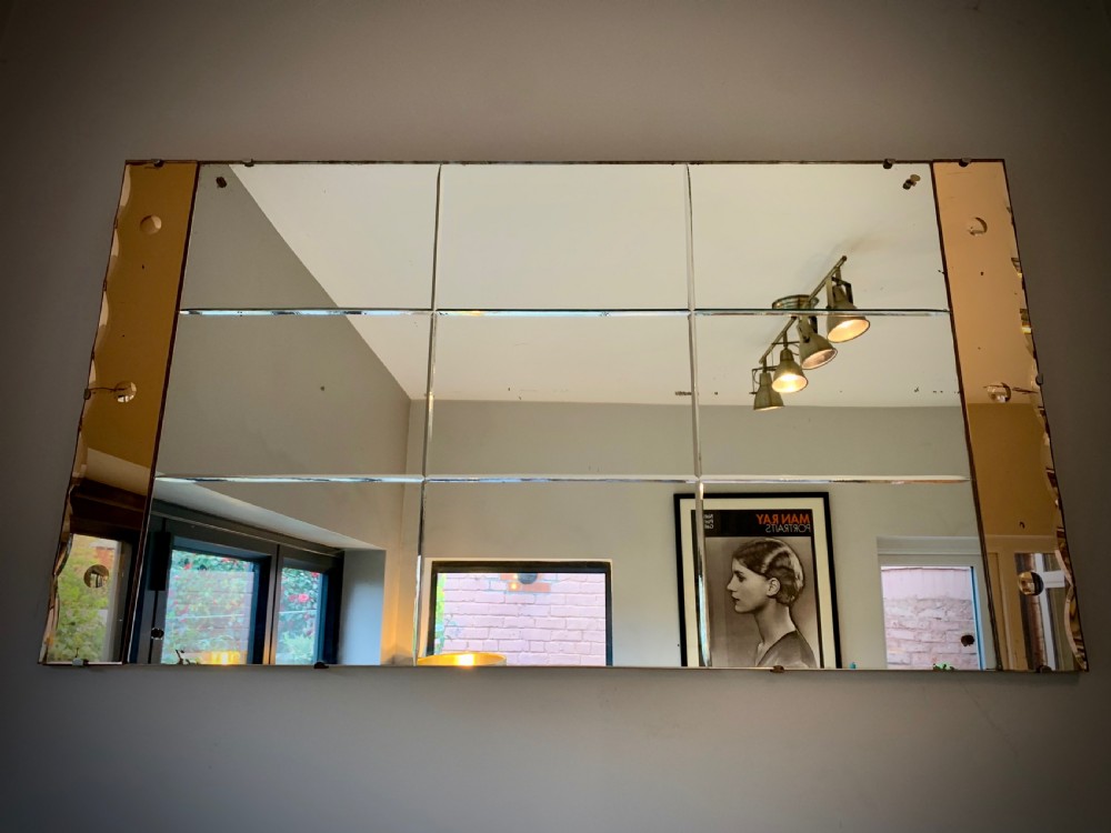 ART DECO TWO-TONE PEACH AND CLEAR GLASS MIRROR View III