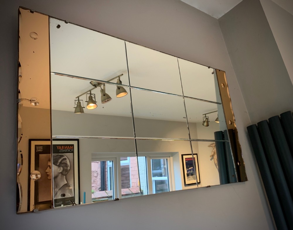 ART DECO TWO-TONE PEACH AND CLEAR GLASS MIRROR View IV