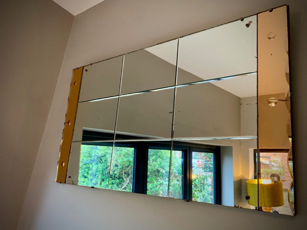 ART DECO TWO-TONE PEACH AND CLEAR GLASS MIRROR View V