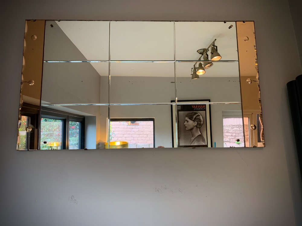 ART DECO TWO-TONE PEACH AND CLEAR GLASS MIRROR View VII