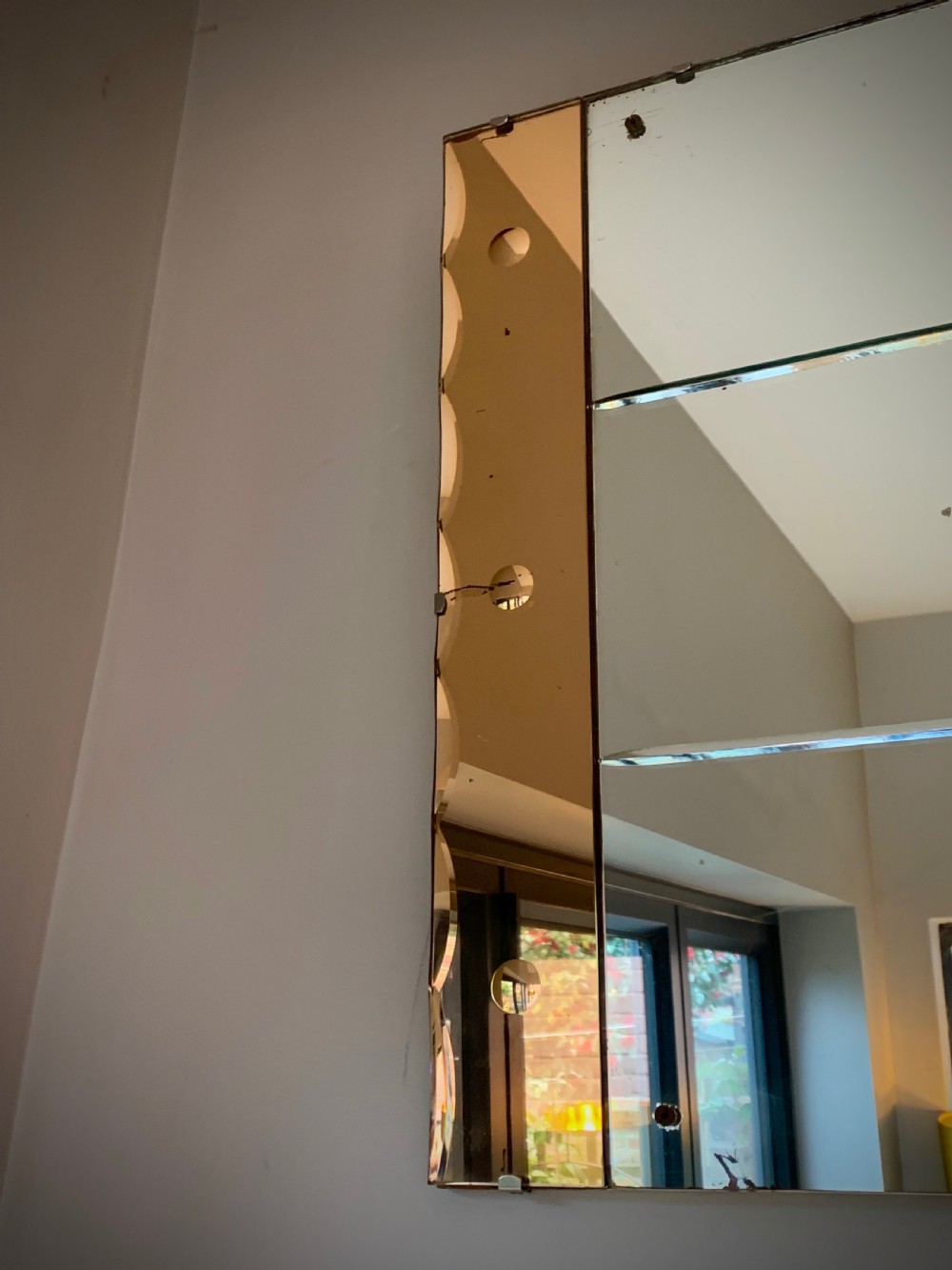 ART DECO TWO-TONE PEACH AND CLEAR GLASS MIRROR View VIII