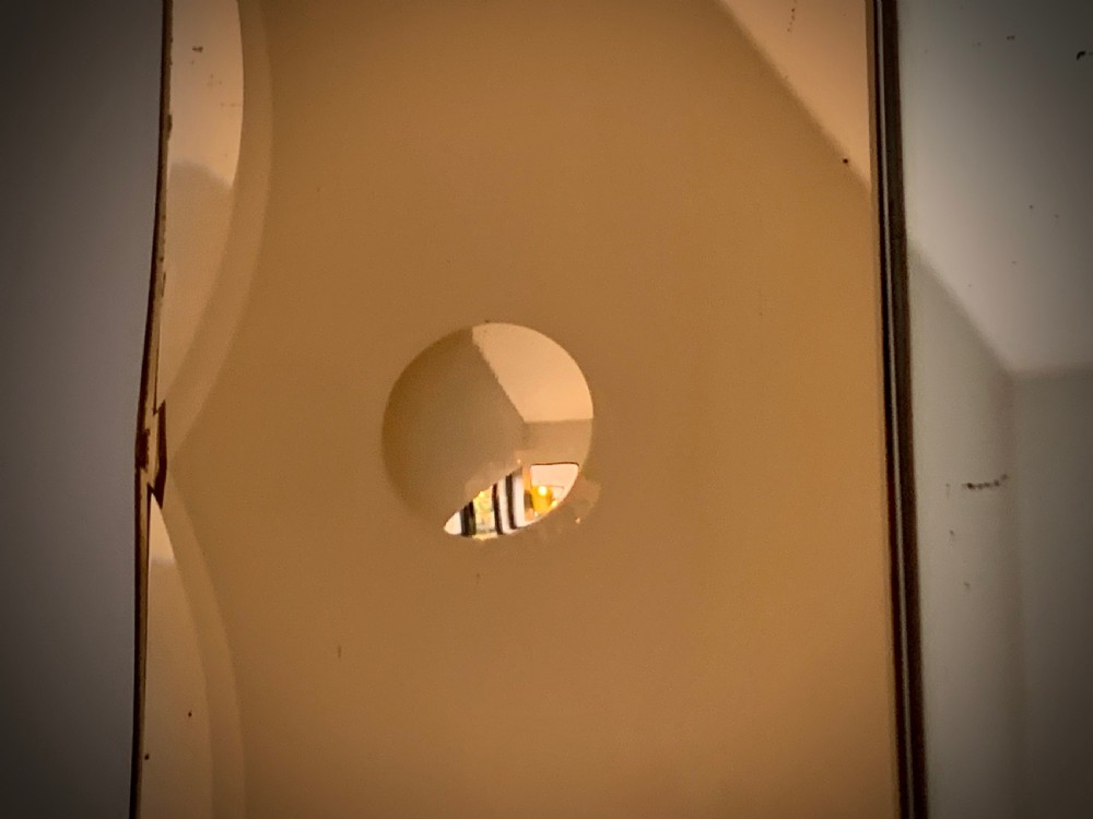 ART DECO TWO-TONE PEACH AND CLEAR GLASS MIRROR View IX