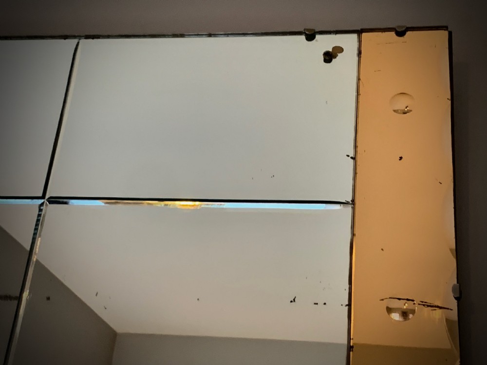 ART DECO TWO-TONE PEACH AND CLEAR GLASS MIRROR View X