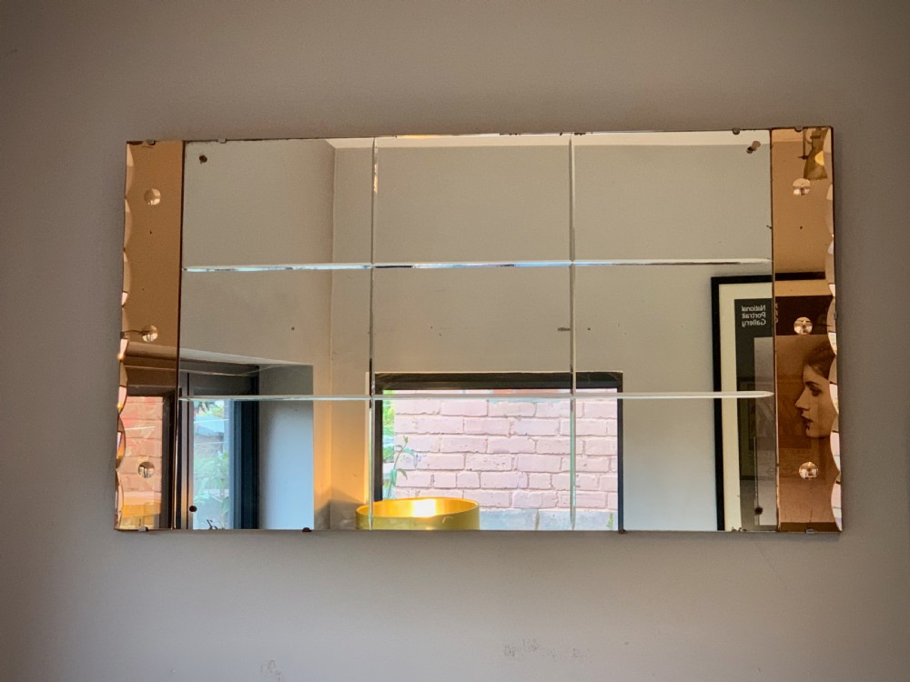 ART DECO TWO-TONE PEACH AND CLEAR GLASS MIRROR View XII