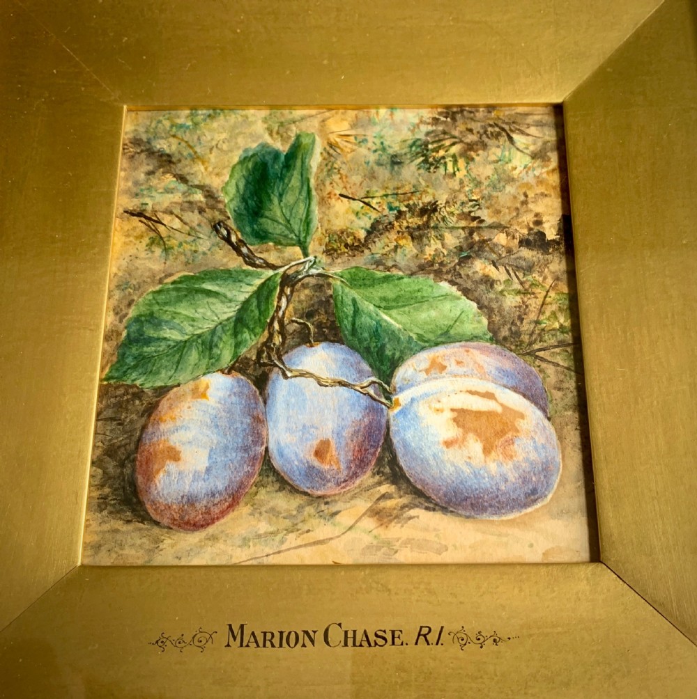 TWO STILL LIFE WATERCOLOUR STUDIES OF PLUMS AND APPLES - Marion Chase 1844 - 1905. View II
