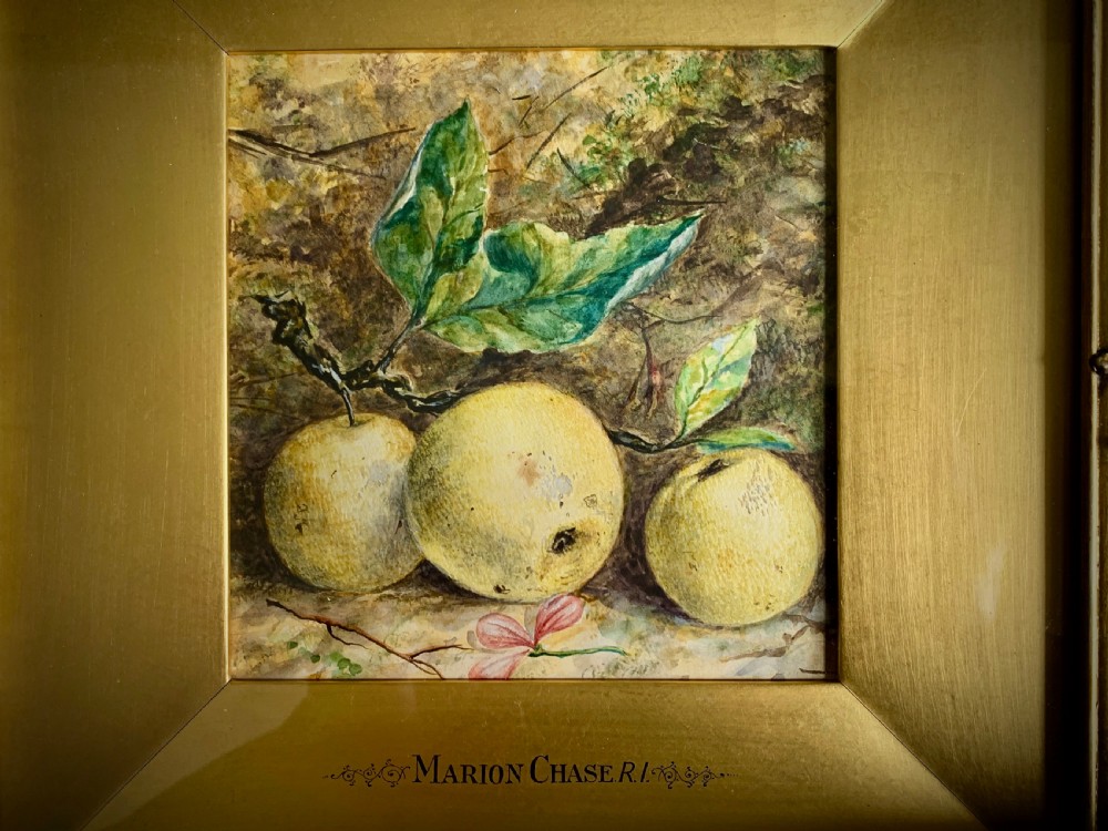 TWO STILL LIFE WATERCOLOUR STUDIES OF PLUMS AND APPLES - Marion Chase 1844 - 1905. View III