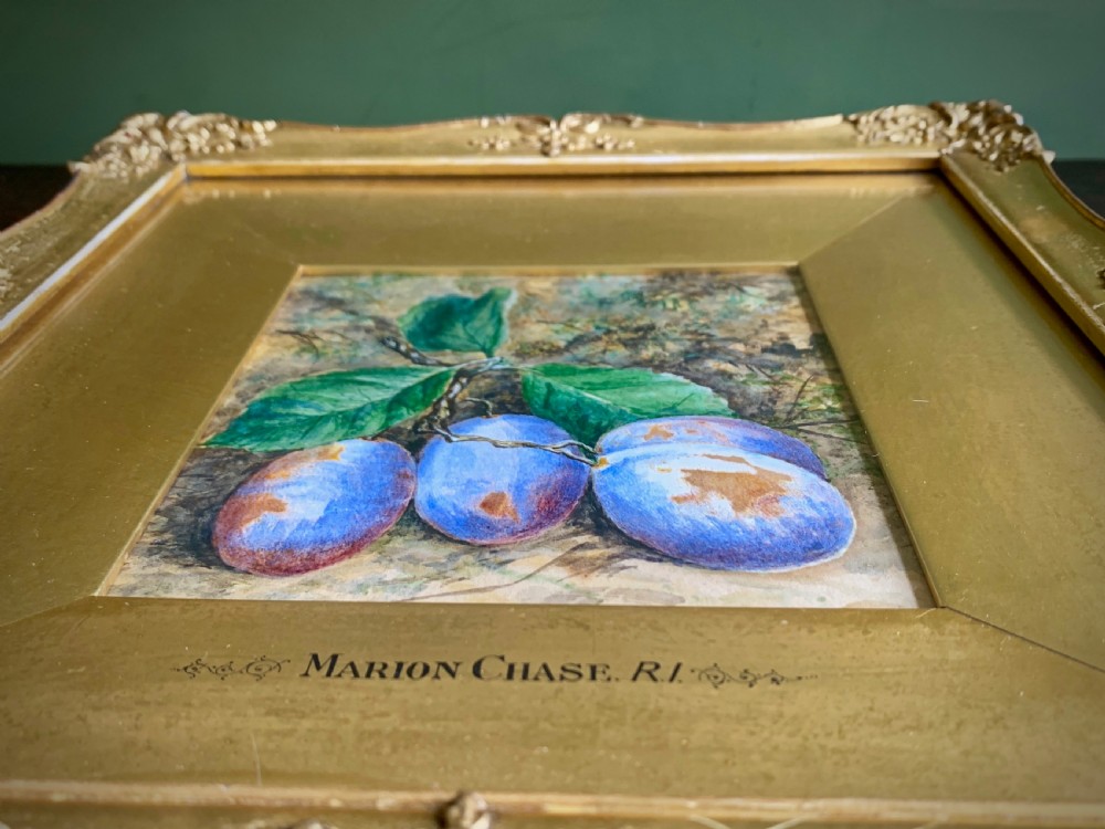 TWO STILL LIFE WATERCOLOUR STUDIES OF PLUMS AND APPLES - Marion Chase 1844 - 1905. View VII
