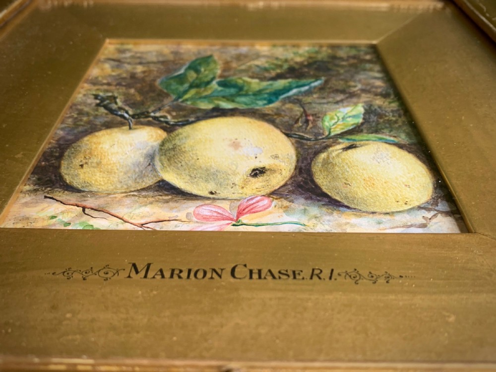 TWO STILL LIFE WATERCOLOUR STUDIES OF PLUMS AND APPLES - Marion Chase 1844 - 1905. View VIII