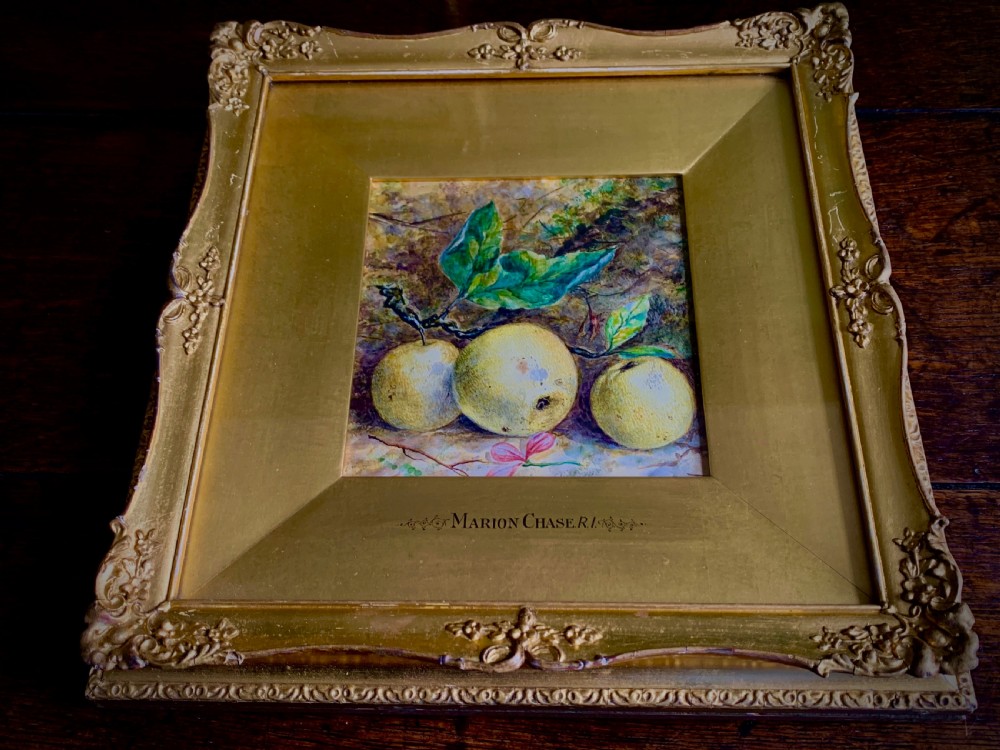 TWO STILL LIFE WATERCOLOUR STUDIES OF PLUMS AND APPLES - Marion Chase 1844 - 1905. View XII