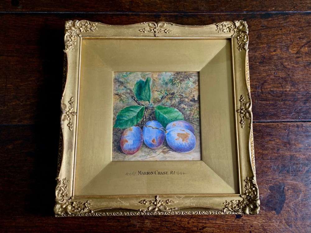 TWO STILL LIFE WATERCOLOUR STUDIES OF PLUMS AND APPLES - Marion Chase 1844 - 1905. View XIII