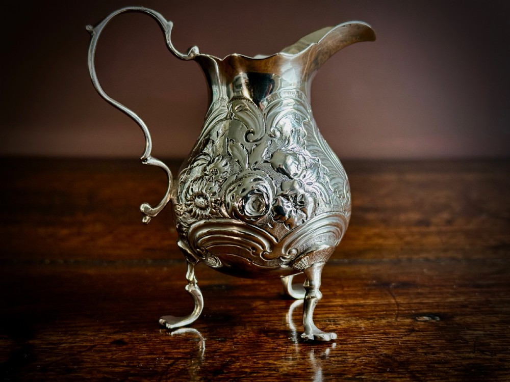 GEORGE II STIRLING SILVER THREE FOOTED CREAM JUG by GEORGE CAMPAR OF LONDON - 1755 View III