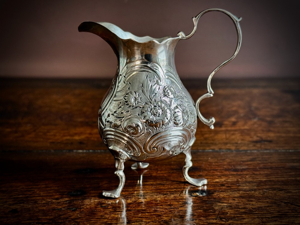 GEORGE II STIRLING SILVER THREE FOOTED CREAM JUG by GEORGE CAMPAR OF LONDON - 1755 View IV