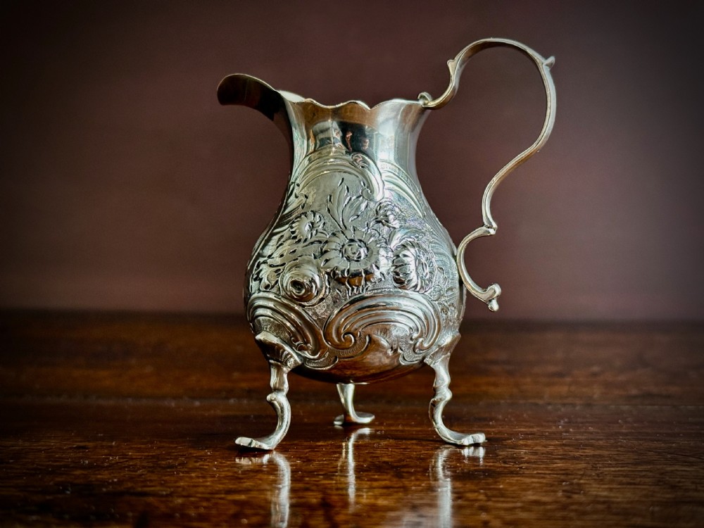 GEORGE II STIRLING SILVER THREE FOOTED CREAM JUG by GEORGE CAMPAR OF LONDON - 1755 View V