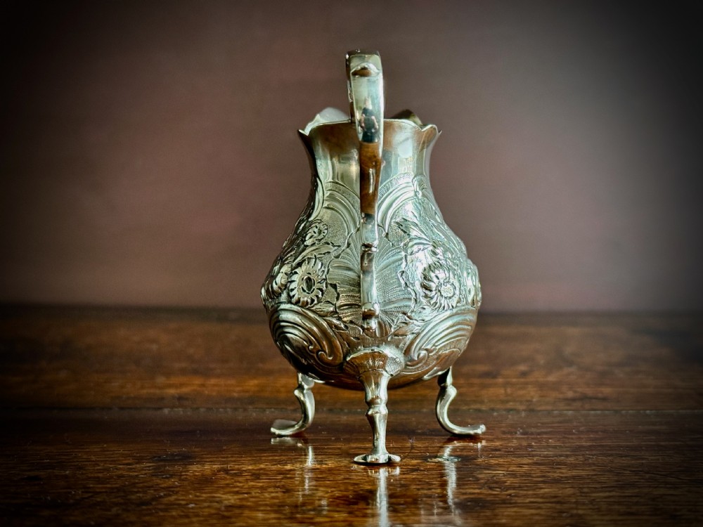 GEORGE II STIRLING SILVER THREE FOOTED CREAM JUG by GEORGE CAMPAR OF LONDON - 1755 View VII
