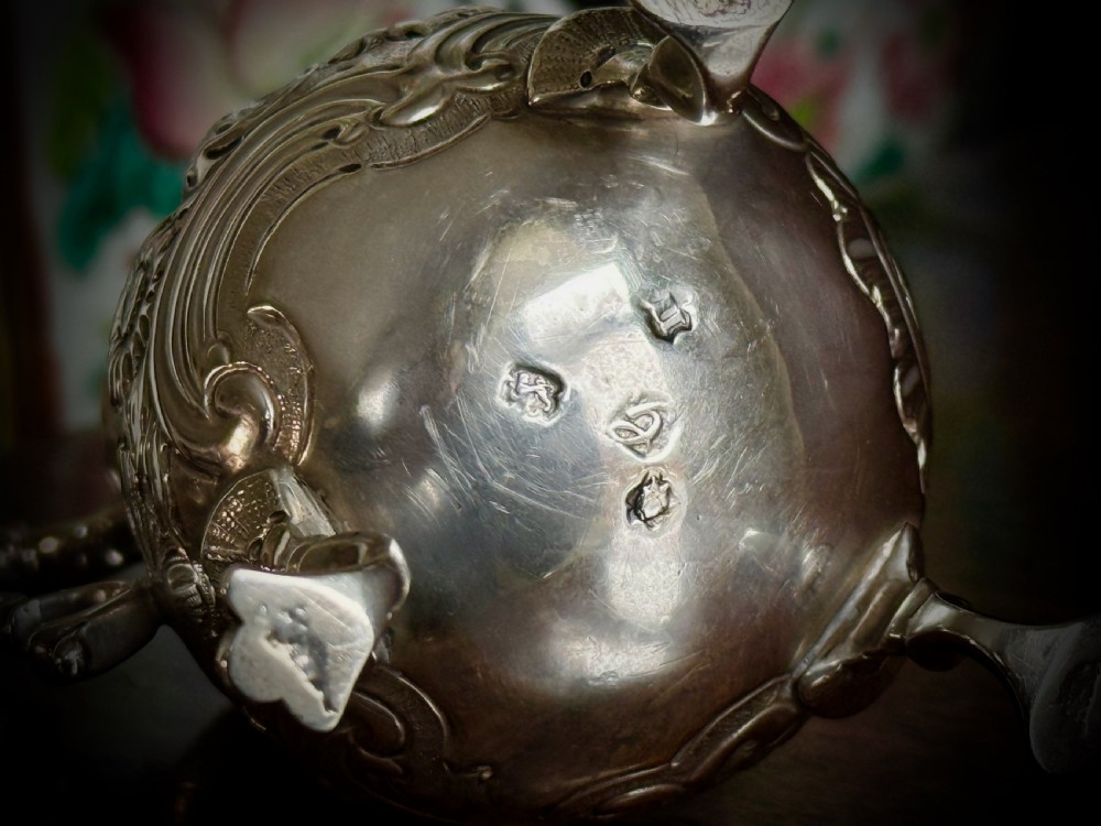 GEORGE II STIRLING SILVER THREE FOOTED CREAM JUG by GEORGE CAMPAR OF LONDON - 1755 View IX