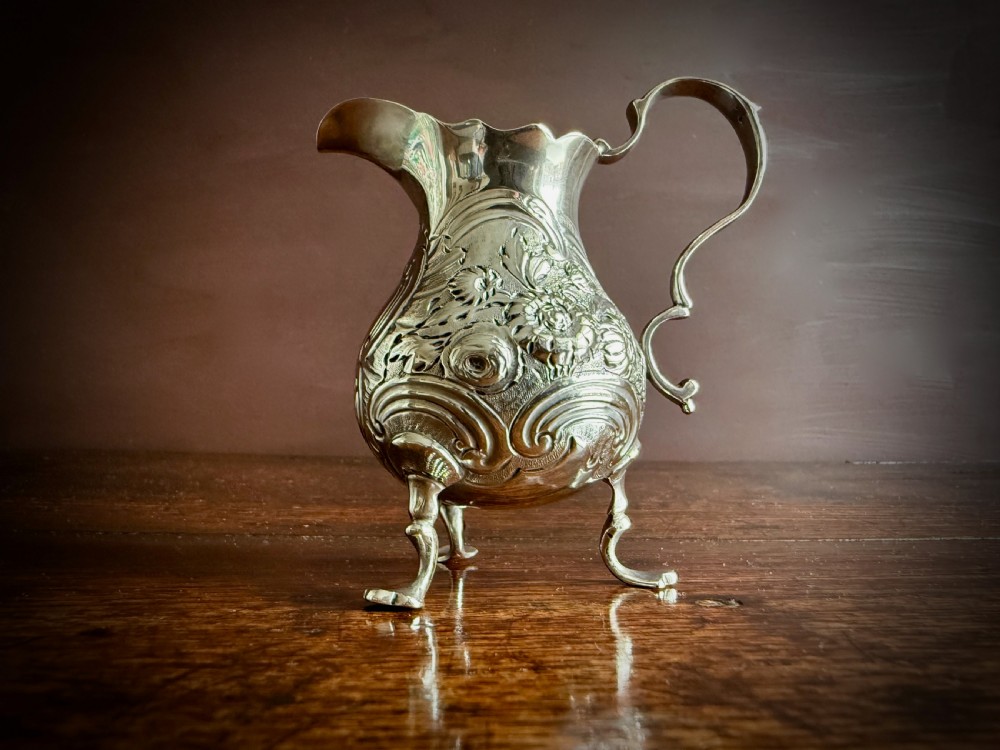 GEORGE II STIRLING SILVER THREE FOOTED CREAM JUG by GEORGE CAMPAR OF LONDON - 1755 View XII