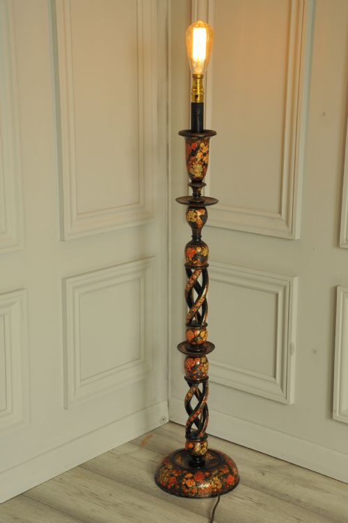 ASTONISHINGLY RARE ANTIQUE KASHMIRI FLOOR STANDING OPEN TWIST LAMP - ADDITIONAL PHOTO 1