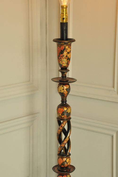 ASTONISHINGLY RARE ANTIQUE KASHMIRI FLOOR STANDING OPEN TWIST LAMP - ADDITIONAL PHOTO 3