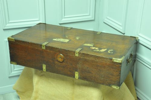 antique oak and brass mounted campaign box - CATEGORY: ANTIQUE BOXES - DATED VICTORIAN
