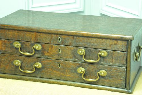 ANTIQUE OAK CAMPAIGN BOX WITH DRAWERS - ADDITIONAL PHOTO 2
