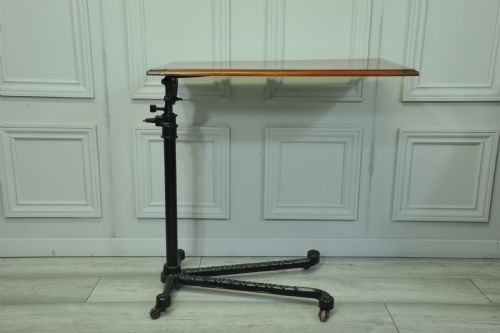 A GOOD ANTIQUE VINTAGE CAST IRON AND MAHOGANY ADJUSTABLE BED OR SIDETABLE - ADDITIONAL PHOTO 2