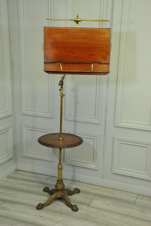 ANTIQUE CARTERS OF LONDON LITERARY MACHINE READING MUSIC BRASS AND MAHOGANY STAND TABLE - ADDITIONAL PHOTO 1