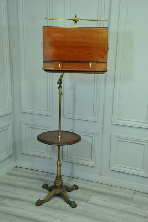 ANTIQUE CARTERS OF LONDON LITERARY MACHINE READING MUSIC BRASS AND MAHOGANY STAND TABLE - ADDITIONAL PHOTO 3