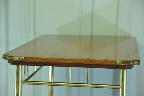 AN ANTIQUE VINTAGE EARLY 20C WALNUT AND BRASS TWO TIER TROLLEY DRINKS CART - ADDITIONAL PHOTO 8