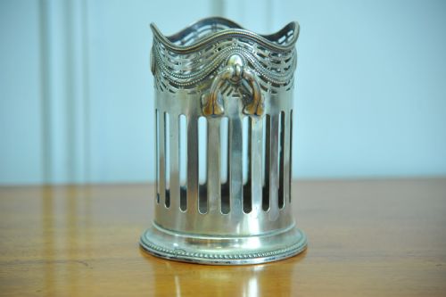 A RARE ANTIQUE VINTAGE SILVER PLATE SODA SYPHON WINE BOTTLE BASE HOLDER - ADDITIONAL PHOTO 4