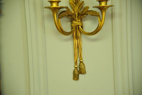 PAIR OF 19C ANTIQUE FRENCH GIL BRONZE WALL LIGHTS SCONCES - ADDITIONAL PHOTO 5