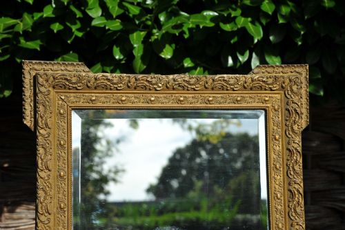 AN VERY LARGE ANTIQUE 19C FRENCH GILT GESSO BEVELED WALL MIRROR - ADDITIONAL PHOTO 4