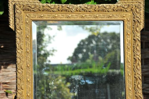 AN VERY LARGE ANTIQUE 19C FRENCH GILT GESSO BEVELED WALL MIRROR - ADDITIONAL PHOTO 7