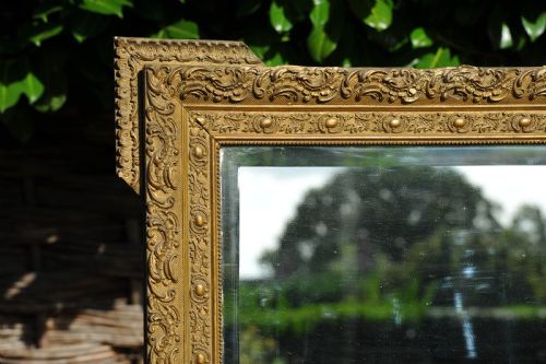 AN VERY LARGE ANTIQUE 19C FRENCH GILT GESSO BEVELED WALL MIRROR - ADDITIONAL PHOTO 8
