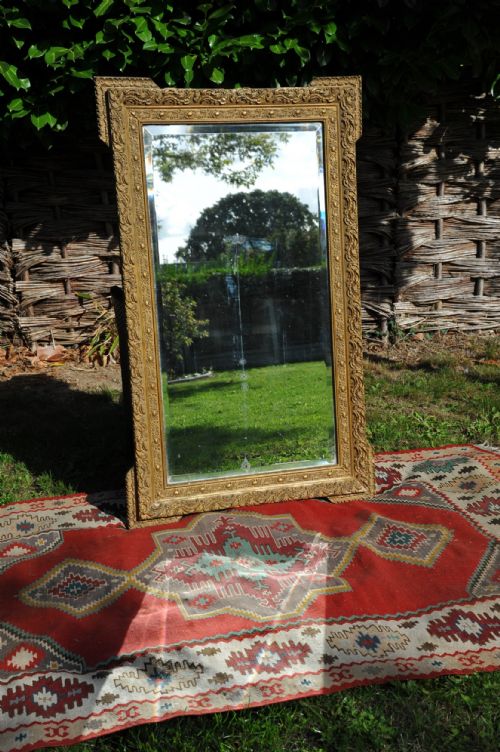AN VERY LARGE ANTIQUE 19C FRENCH GILT GESSO BEVELED WALL MIRROR - ADDITIONAL PHOTO 1