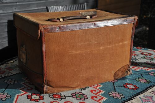 ANTIQUE LEATHER AND CANVAS WEEKEND OVERNIGHT PICNIC TRAVEL CASE TRUNK - ADDITIONAL PHOTO 6