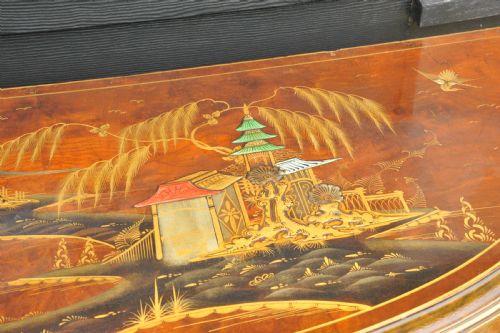 ANTIQUE C1910 CHINOISERIE DEMI LUNE CABINET HAND PAINTED GILT ASIAN DECOR - ADDITIONAL PHOTO 4