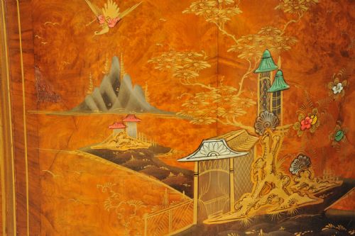 ANTIQUE C1910 CHINOISERIE DEMI LUNE CABINET HAND PAINTED GILT ASIAN DECOR - ADDITIONAL PHOTO 8